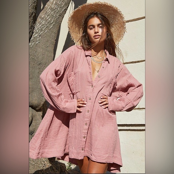 Free People Dresses & Skirts - Free People Voyager Shirtdress Button-Front Oversized Dress